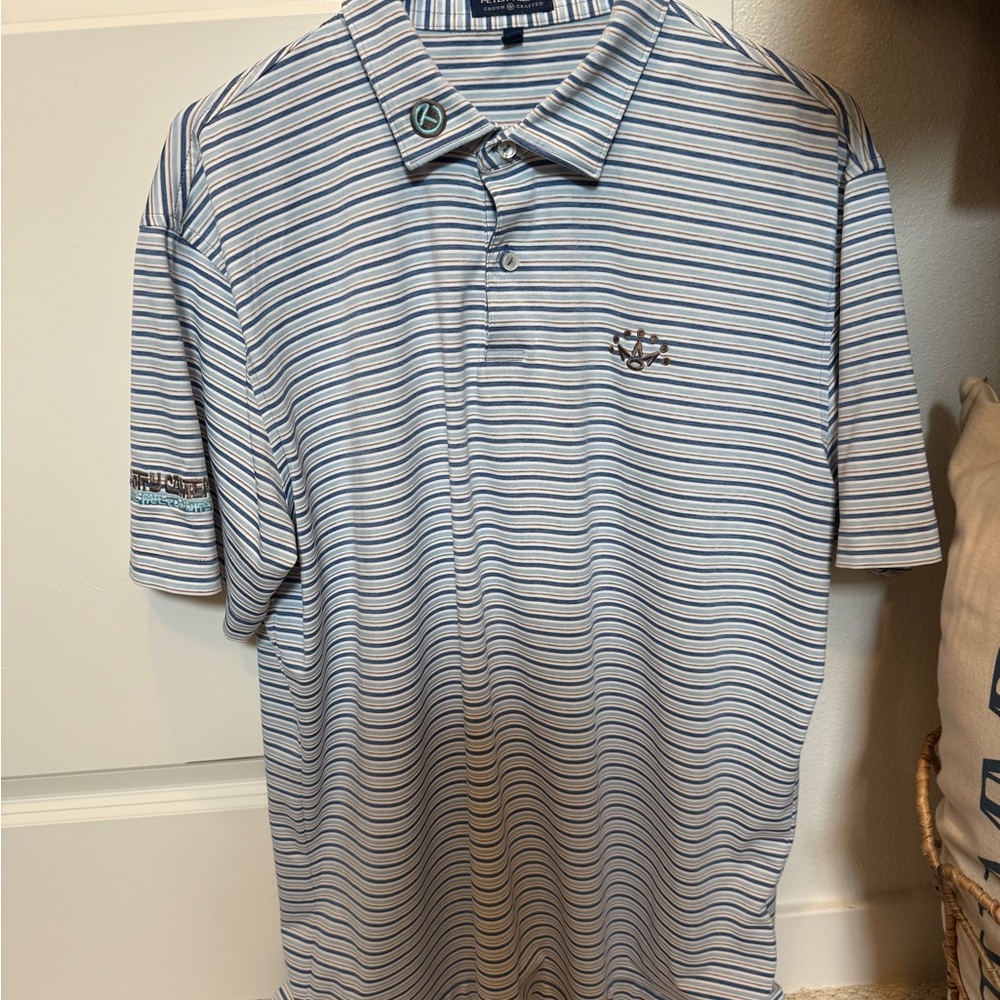 Striped Blue and White Men's Polo Shirt
